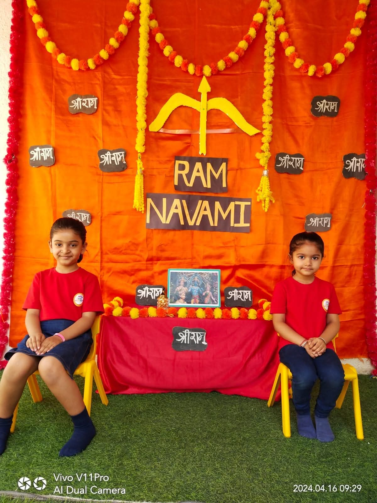Students performing patriotic activity at preschool Mehsana